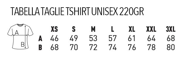 Tabella taglie tshirt unisex 220gr