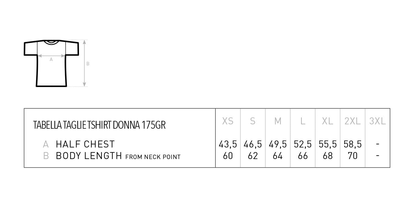 Tabella taglie tshirt donna 175gr