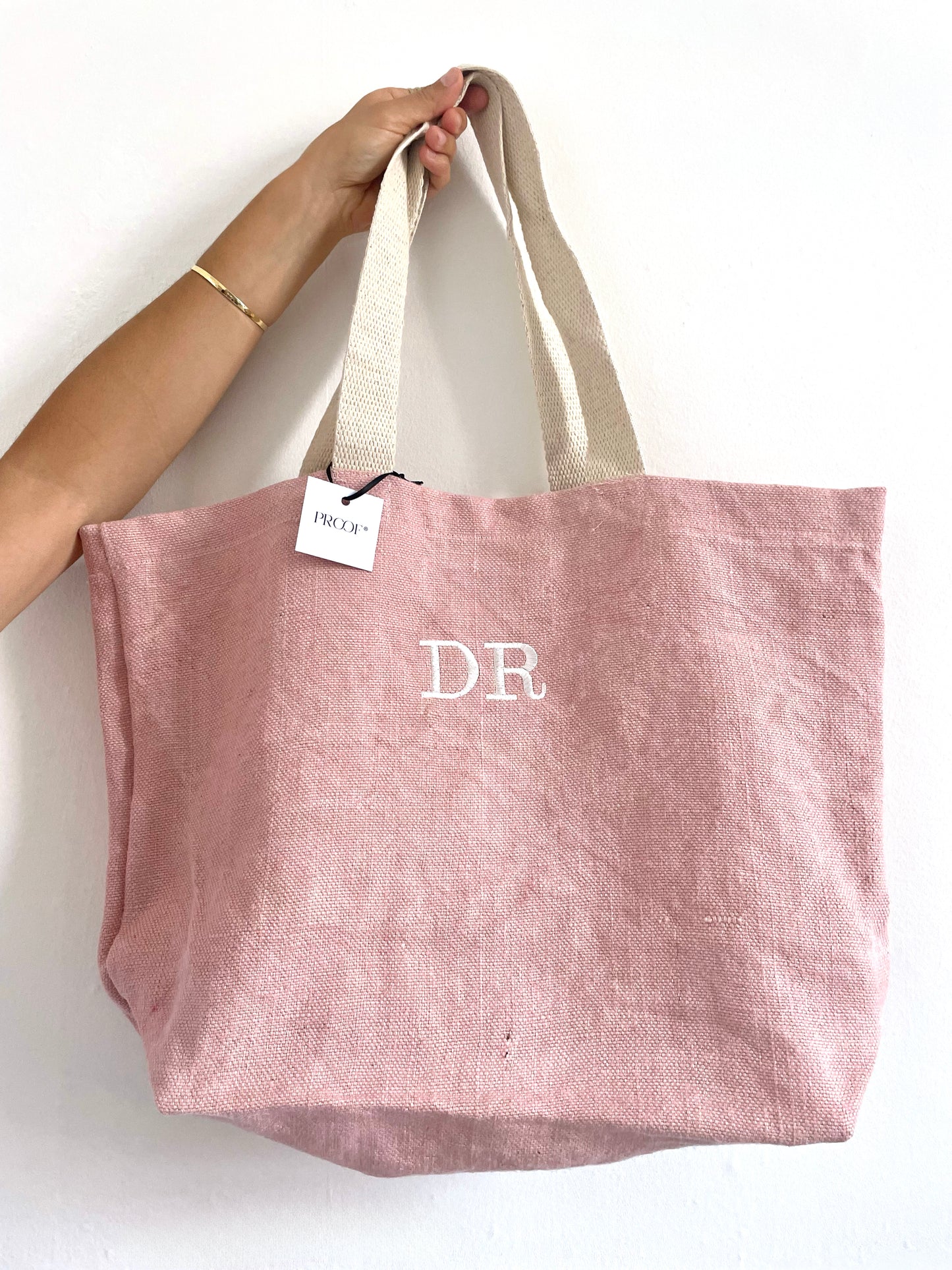Borsa personalizzata in juta color rosa