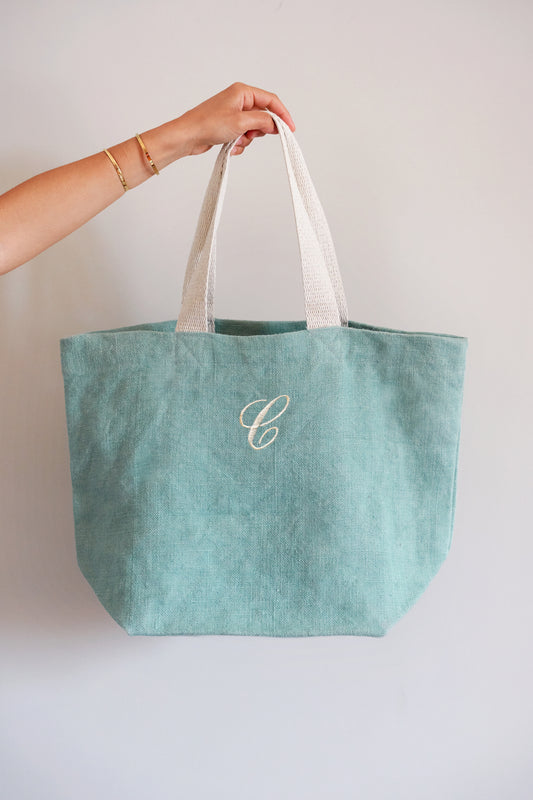 Borsa personalizzata in juta color azzurro