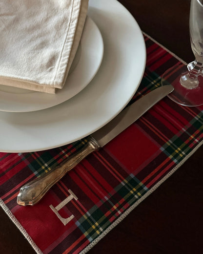 Set x2 tovagliette scozzese con iniziale (Xmas edition)