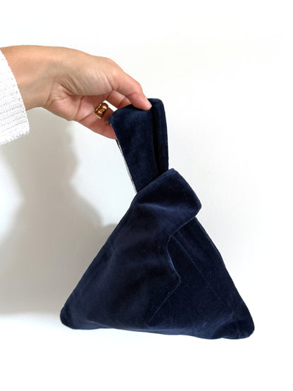 Borsa "Japanese knot" reversibile in velluto blu