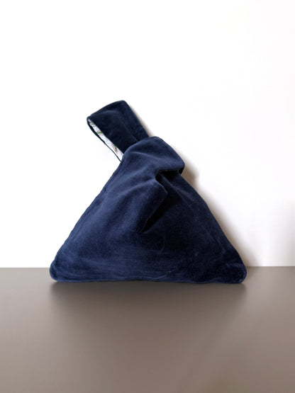 Borsa "Japanese knot" reversibile in velluto blu