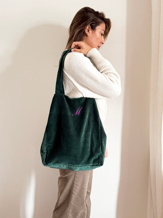 Shopper "Estella" in velluto verdone