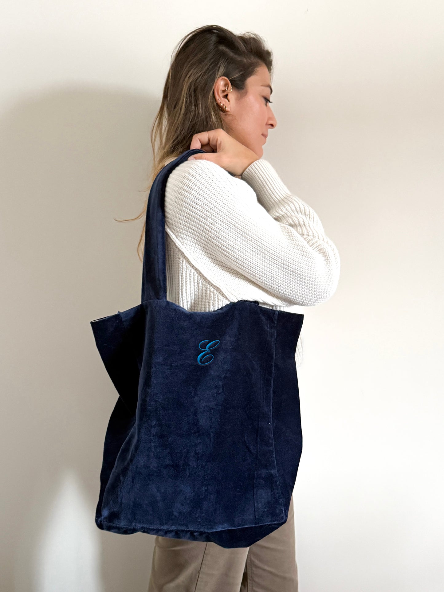 Shopper "Estella" in velluto blu