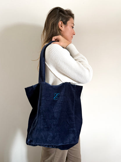 Shopper "Estella" in velluto blu