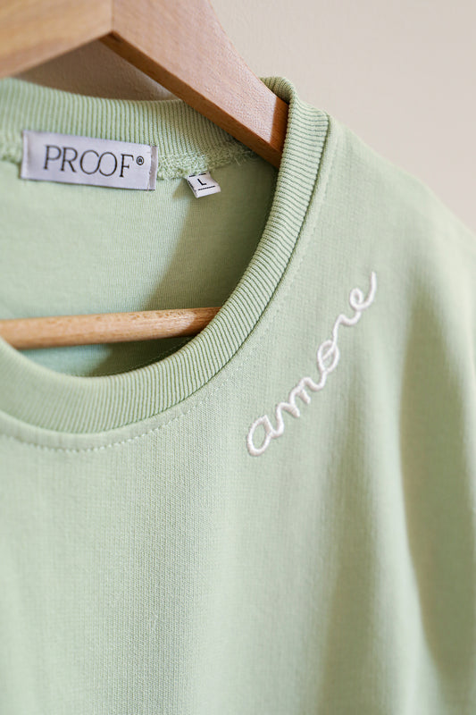 Felpa "Amore" color verde acqua