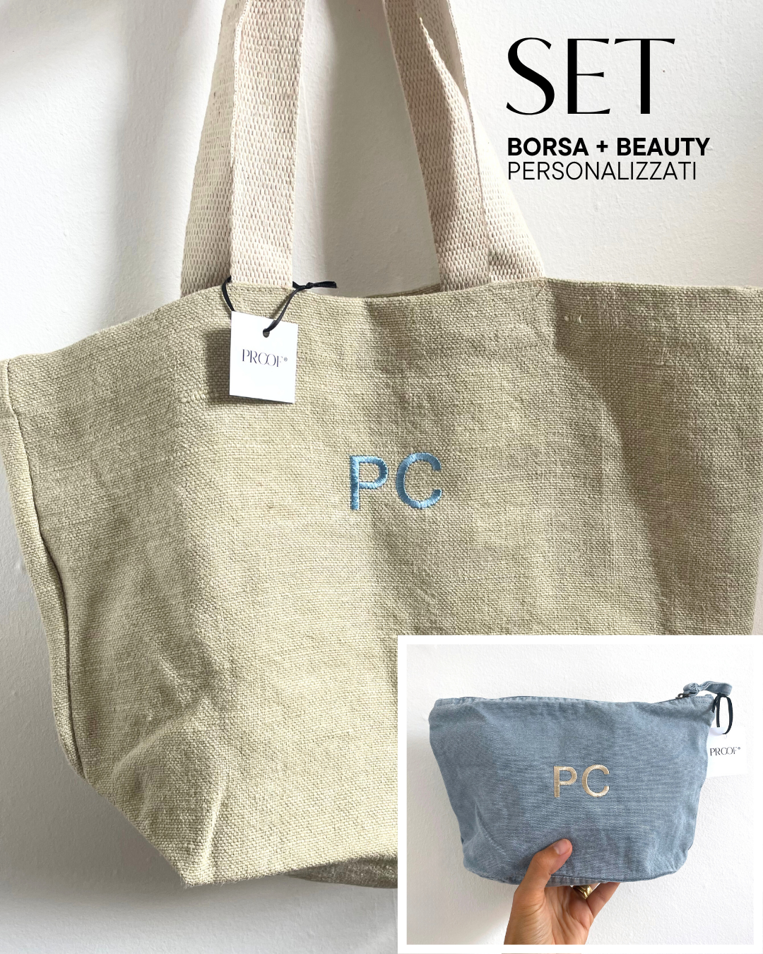 Set mare Borsa corda + Beauty colorato personalizzati