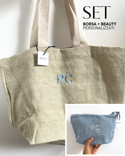 Set mare Borsa corda + Beauty colorato personalizzati