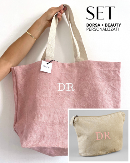 Set mare Borsa rosa + Beauty corda personalizzati