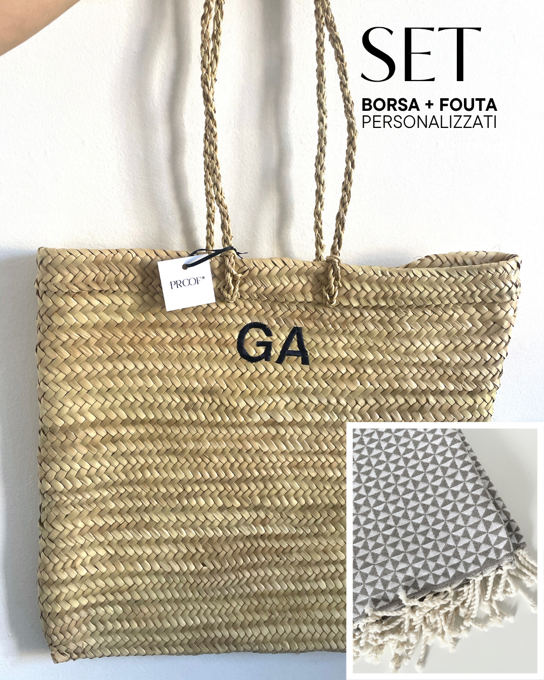 Set mare Borsa di paglia +Telo mare personalizzati
