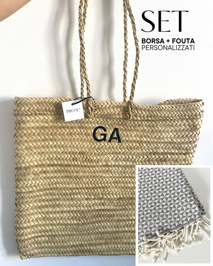 Set mare Borsa di paglia +Telo mare personalizzati
