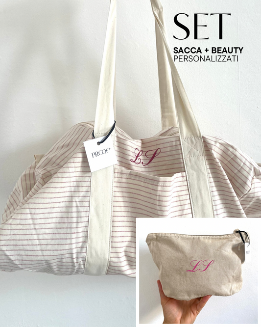 Set sacca righe bordeaux + beauty