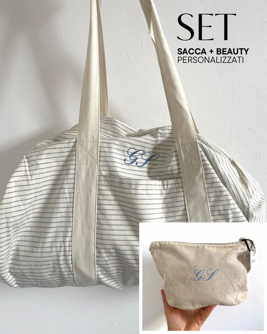 Set sacca righe grigie + beauty