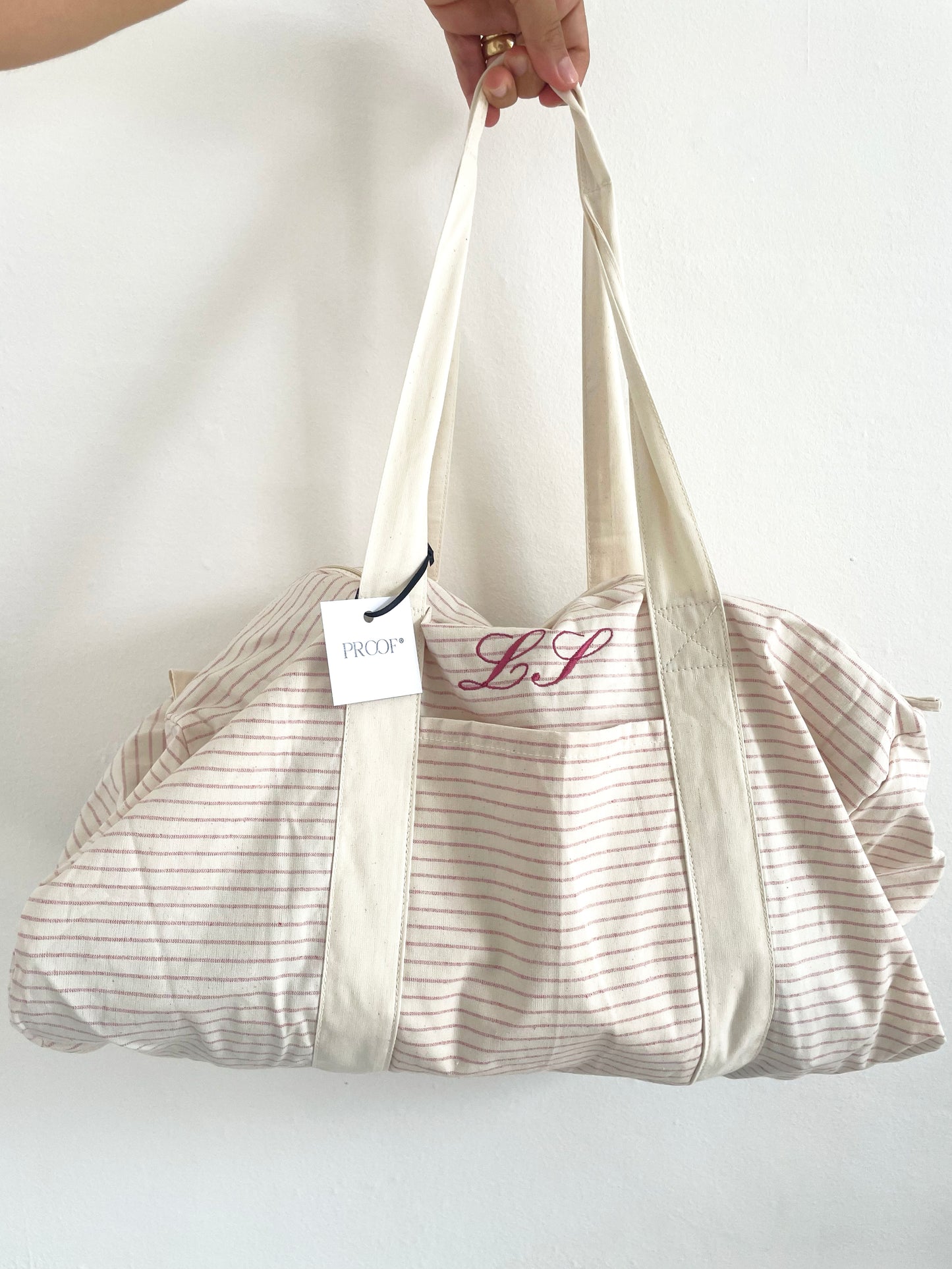 Set sacca righe bordeaux + beauty